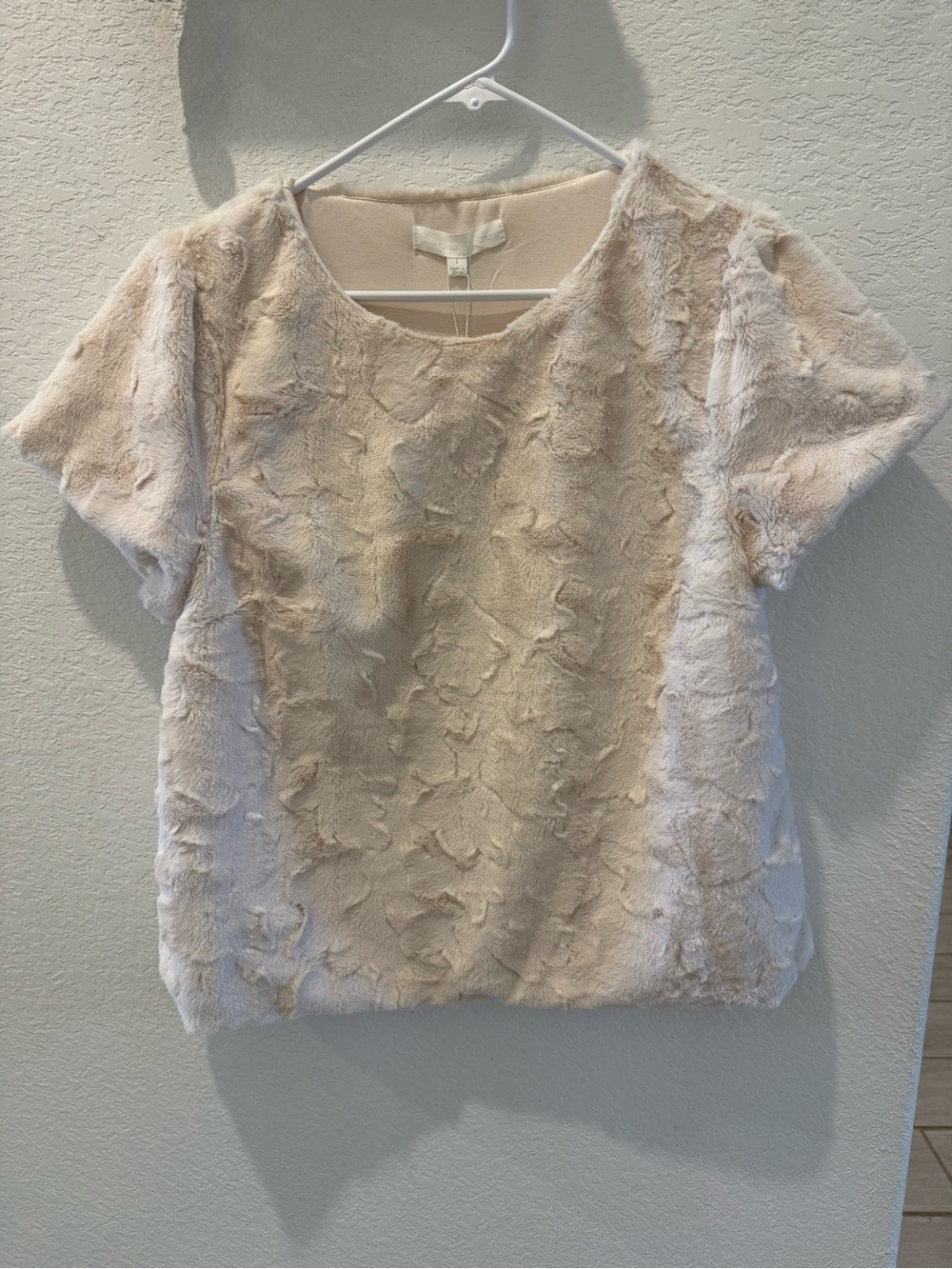 Adyson Parker Cream Short-Sleeve Faux Fur Top